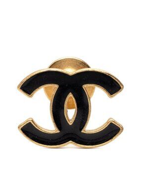 Chanel CC Logo Brooch Pin Gold Black Plated